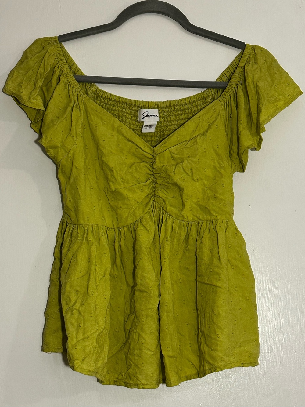 Japna Green Ruched Peasant Top